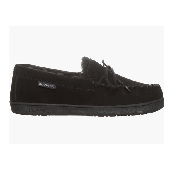 New BEARPAW Wyden II 2200 Mens Moc‎ Toe Black Slip On Slipper Shearling Lined 11